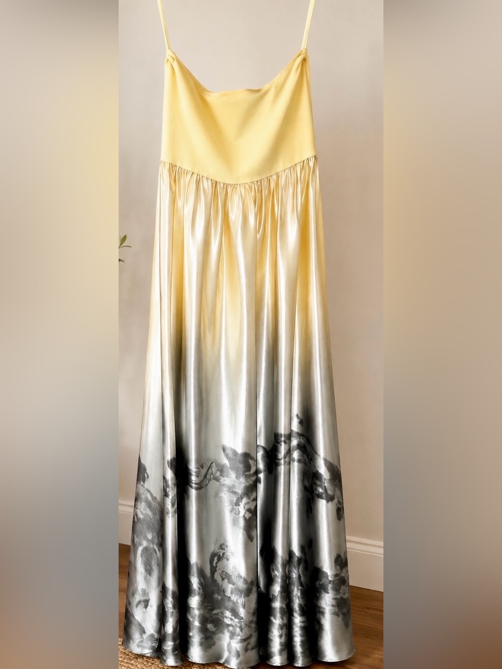 Anthropologie Strapless watercolor floral Maxi Dress in Yellow/Sage/Size M - Picture 15 of 15